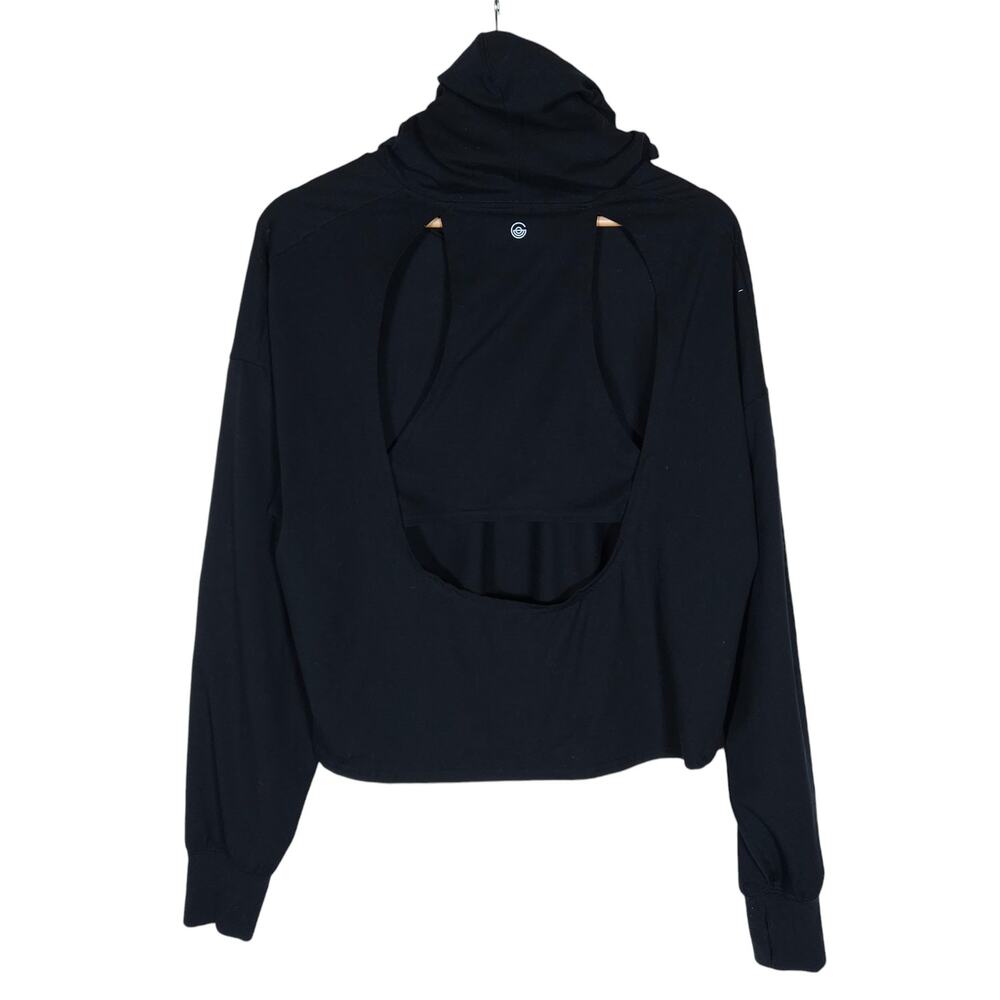 Gilly Hicks GO Womens Hoodie Medium Black Cropped Relaxed Fit Pullover Open Back - Picture 2 of 11